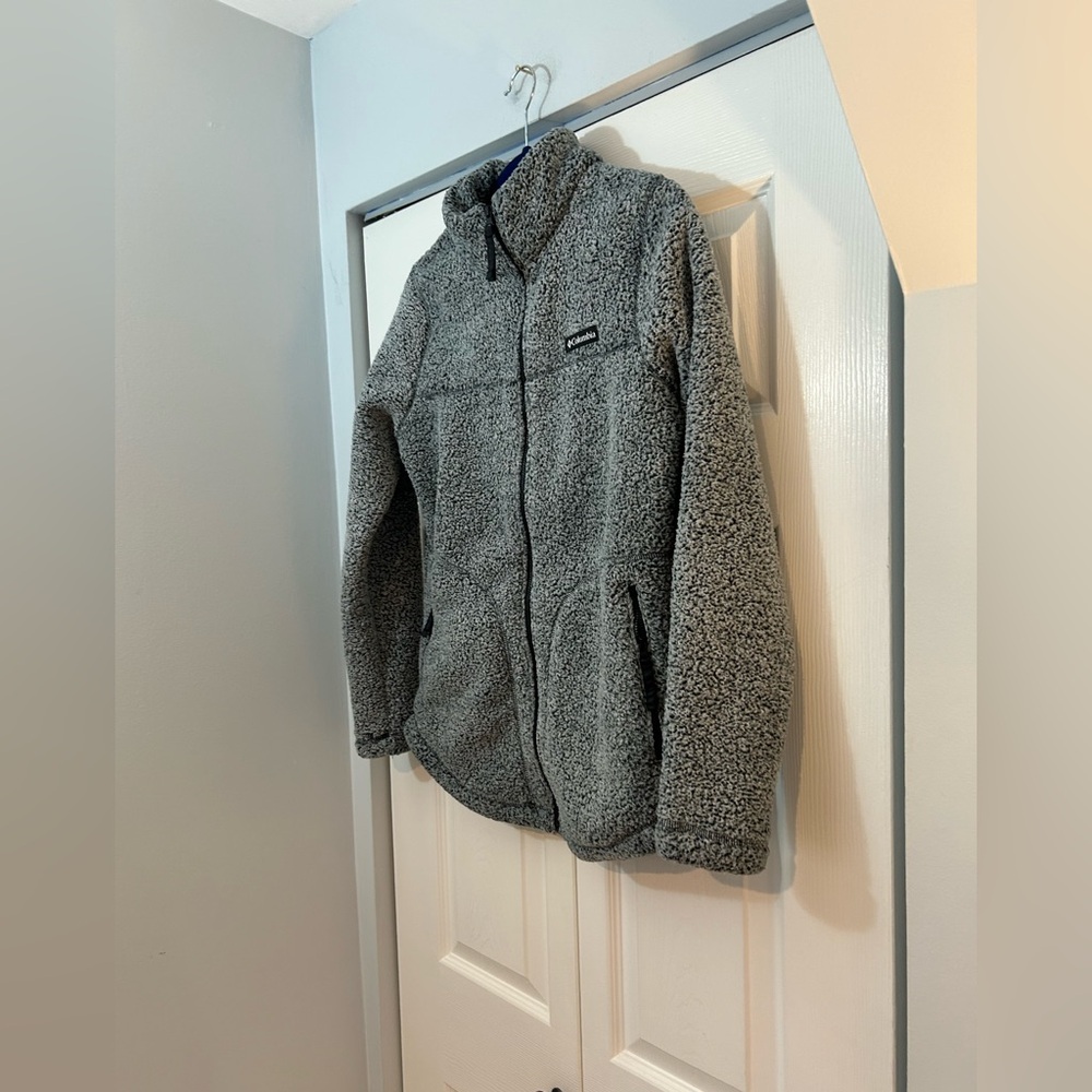 Columbia Sherpa Fleece Jacket Womens Medium Gray Full Zip Cozy Outdoor